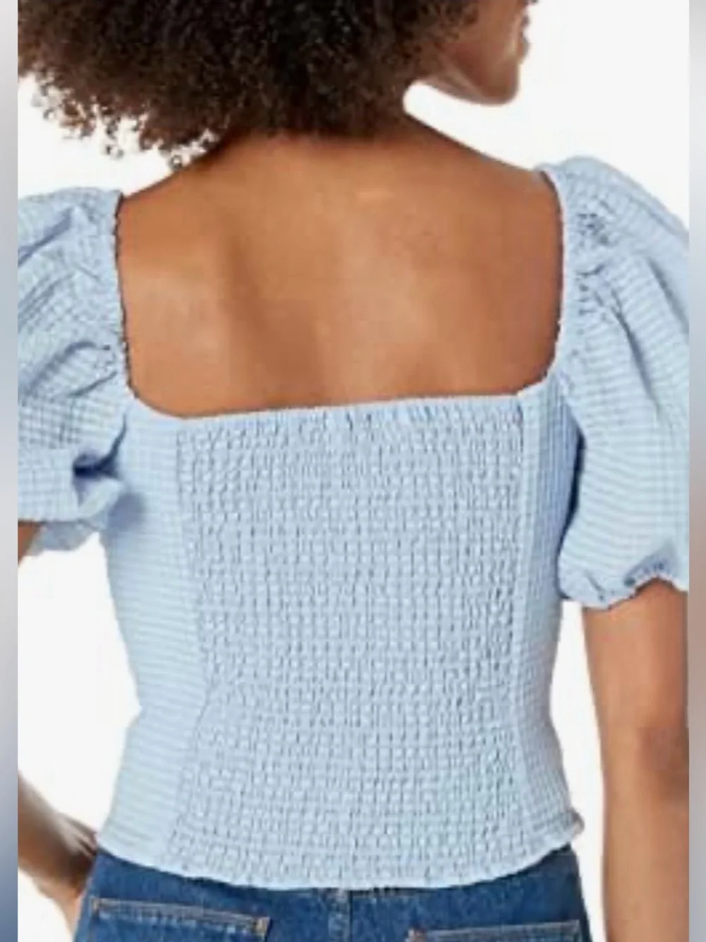 ASTR The Label Blue Daydreamer Puff Sleeve Sweetheart Smocked Top Small